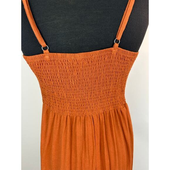 J Gee Size Medium Rust Burnt Orange Linen Like Maxi Dress Autumn Retro Cottage - Picture 5 of 10